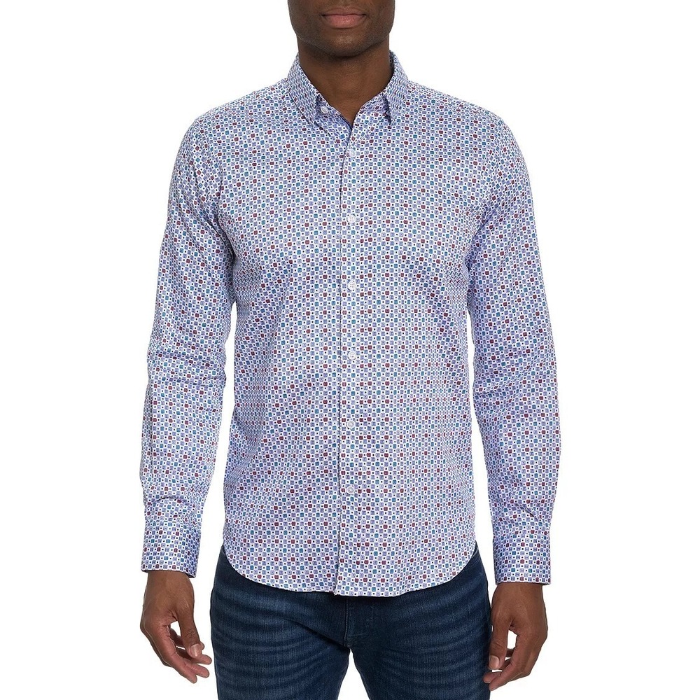 Robert Graham Mens Favre Geometric Cotton Tailored Fit Button Down Shirt XXL 2XL